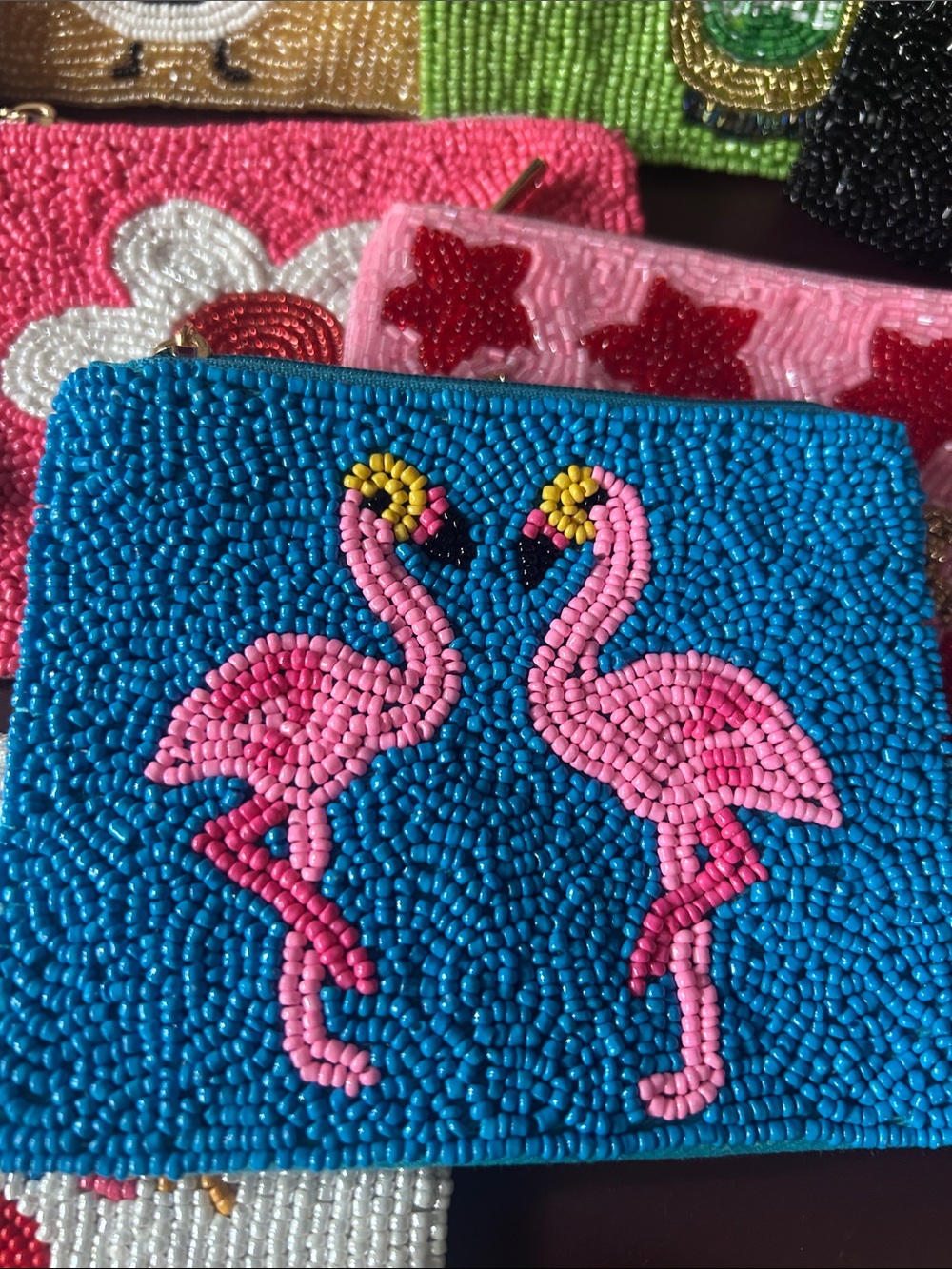 Beaded Coin Purse FLAMINGOS New 🦩🦩